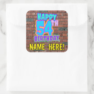 54th Birthday – Fun, Urban Graffiti Inspired Look Square Sticker