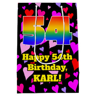 54th Birthday: Loving Hearts Pattern, Rainbow # 54 Medium Gift Bag