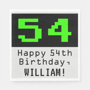 54th Birthday - Nerdy / Geeky Style "54" & Name Napkin