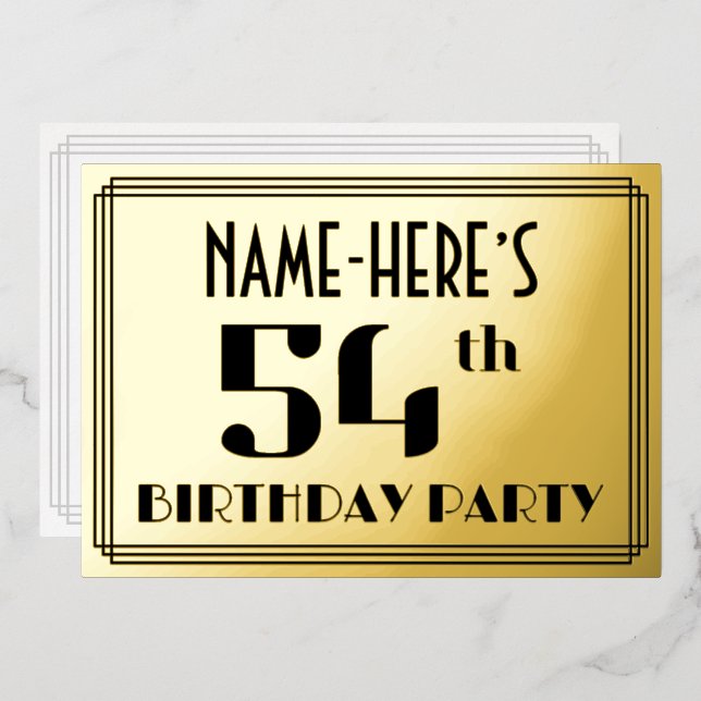 54th Birthday Party: Art Deco Look “54” and Name (Front/Back)