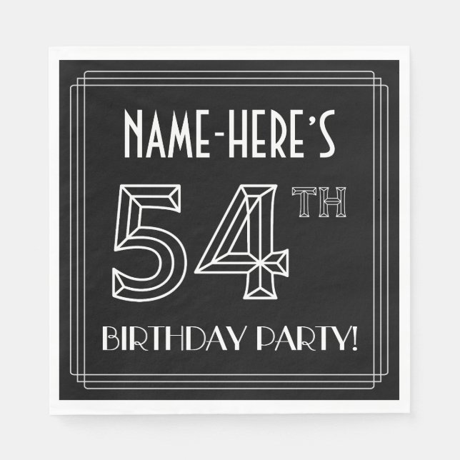 54th Birthday Party: Art Deco Style + Custom Name Napkin (Front)