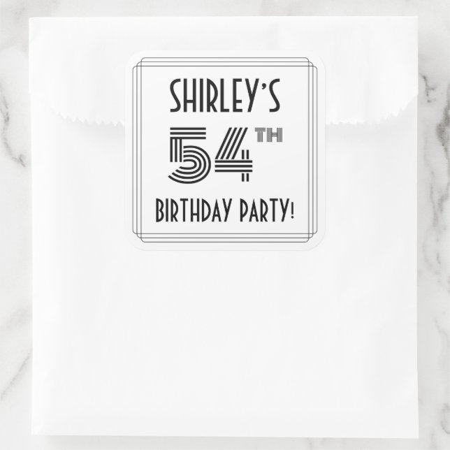 54th Birthday Party: Art Deco Style + Custom Name Square Sticker (Bag)