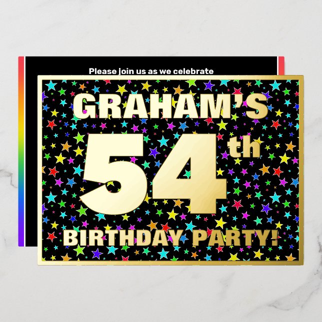 54th Birthday Party — Fun, Colourful Stars Pattern (Front/Back)