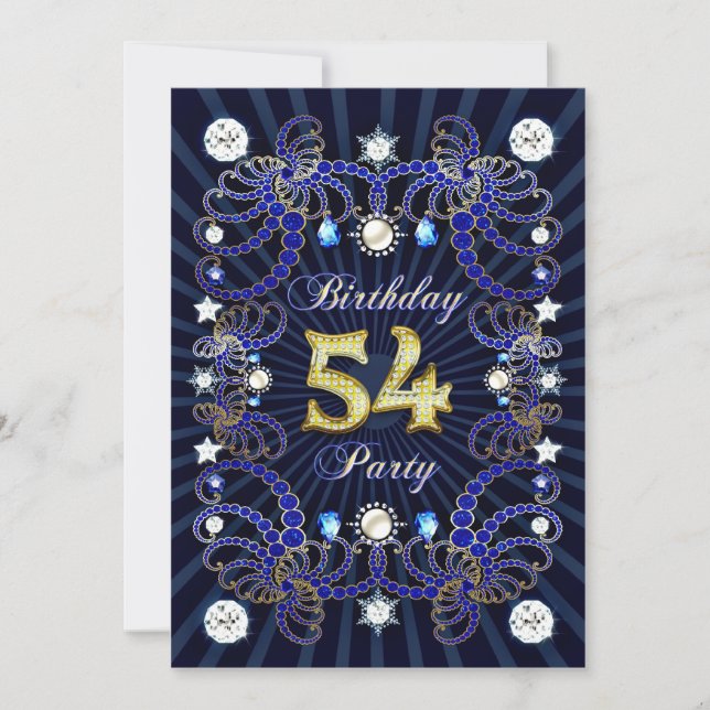 54th birthday party invite with masses of jewels (Front)