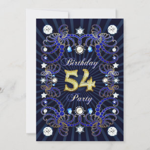 54th birthday party invite with masses of jewels