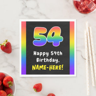 54th Birthday: Rainbow Spectrum # 54, Custom Name Napkin