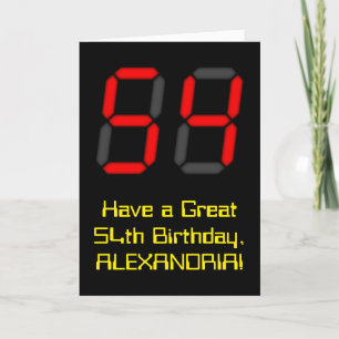 54th Birthday: Red Digital Clock Style "54" + Name Card