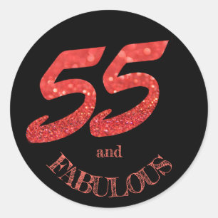 55 and Fabulous Birthday Celebration Coral Glitter Classic Round Sticker