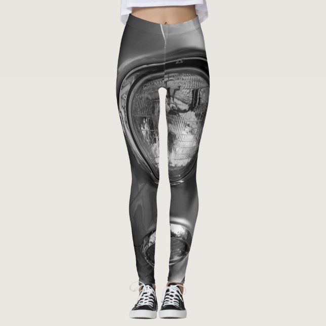 55 Chevy Headlight Grayscale Leggings (Front)