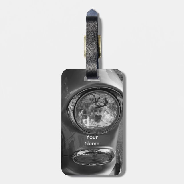 55 Chevy Headlight Grayscale Luggage Tag (Back Vertical)