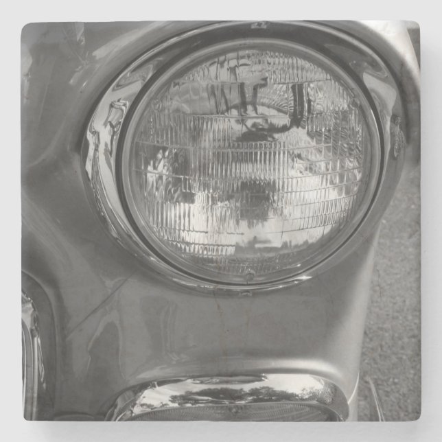 55 Chevy Headlight Grayscale Stone Coaster (Front)