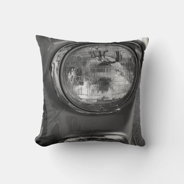 55 Chevy Headlight Grayscale Throw Pillow (Front)