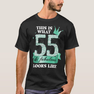 55 & Fabulous I Turquoise Black Party Group Photo T-Shirt