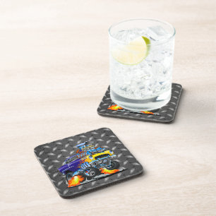55 Funny Car on Metal Diamond Plate Coaster
