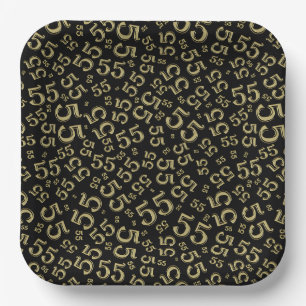 55’th Black/Gold Random Number Pattern Paper Plate