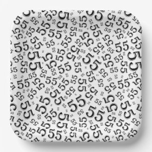 55’th Black/White Random Number Pattern Paper Plate