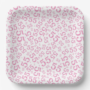 55’th Pink/White Random Number Pattern Paper Plate