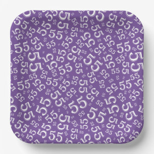 55’th Purple/White Random Number Pattern Paper Plate