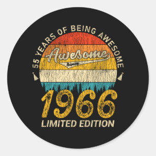 55 Year Old Bday 1966 Awesome Since 55th Birthday Classic Round Sticker