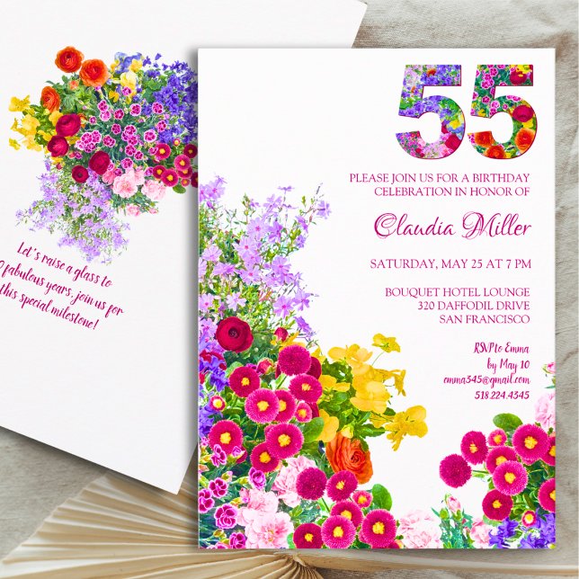 55 Years Elegant Garden Floral – 55th Birthday Invitation (Creator Uploaded)