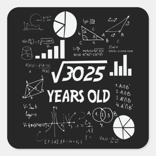 55 Years Old Bday Math Teacher 55th Birthday Gift Square Sticker (Front)