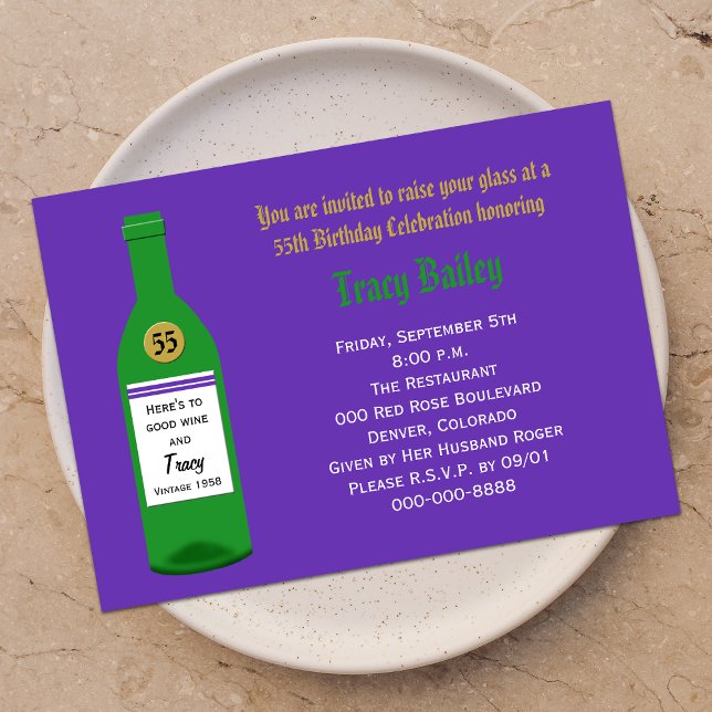 55e anniversaire de fête Invitation violet (Créateur téléchargé)