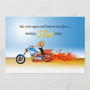 55e anniversaire Flaming Moto party invitation