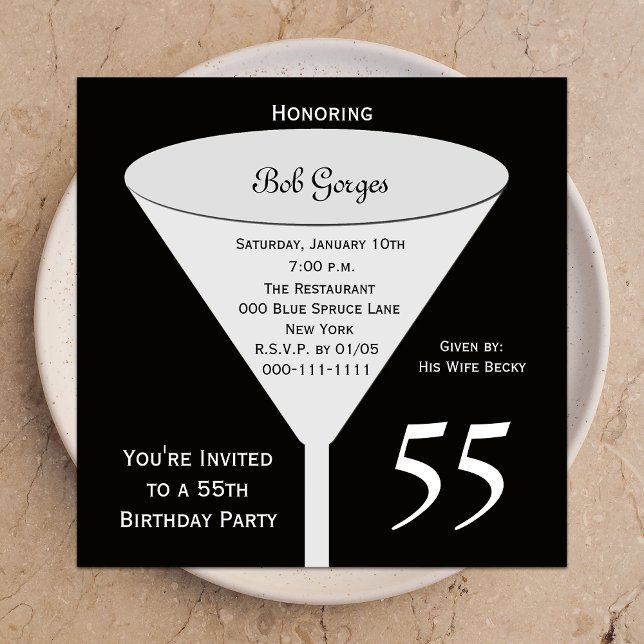 55e anniversaire Invitation de fête 55 en noir (Créateur téléchargé)