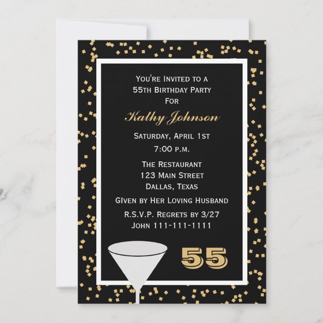 55e anniversaire Invitation de fête 55 et Confetti (Devant)