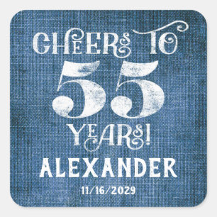 55e anniversaire Merci de lin bleu Favor Stickers