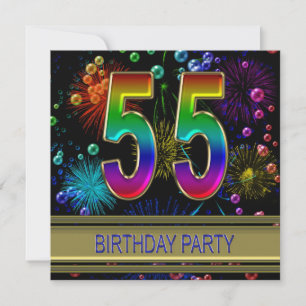 55e fête d'anniversaire Invitation avec bulles