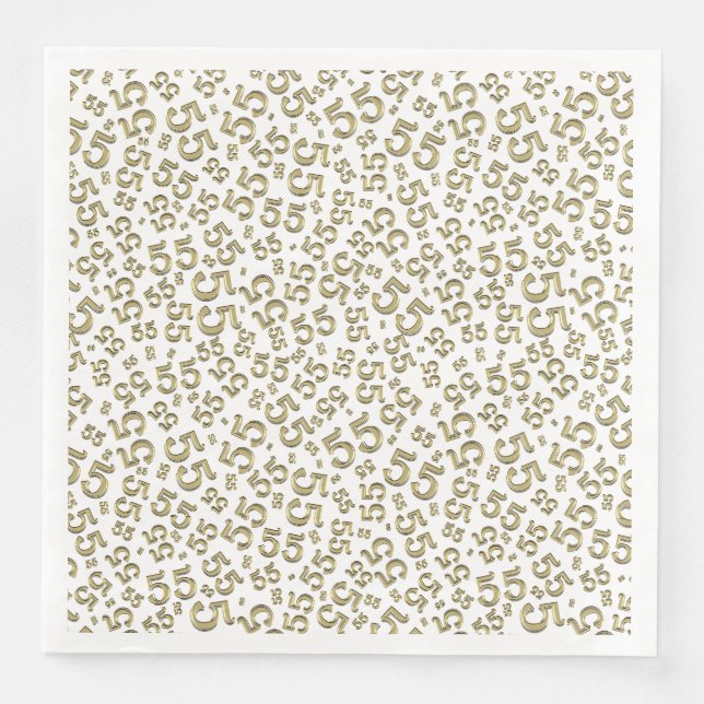 55th Age Random Number Pattern Gold/White Napkin (Front)