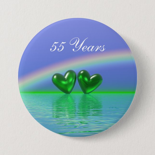 55th Anniversary Emerald Hearts 3 Inch Round Button (Front)