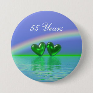 55th Anniversary Emerald Hearts 3 Inch Round Button