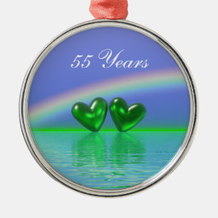 55th Anniversary Emerald Hearts Metal Ornament