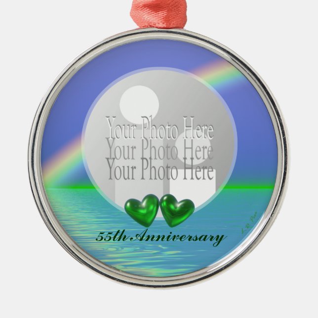 55th Anniversary Emerald Hearts (photo frame) Metal Ornament (Front)
