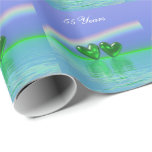 55th Anniversary Emerald Hearts Wrapping Paper<br><div class="desc">Wrapping paper with repeating images of emerald green hearts floating on the water under a rainbow. Customizable text says "55 Years".</div>