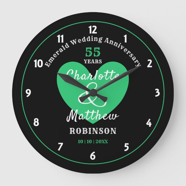 55th Anniversary Emerald Wedding Gift Personalized Large Clock (Front)