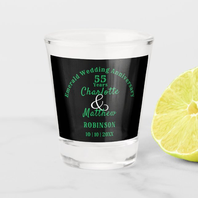 55th Anniversary Emerald Wedding Gift Personalized Shot Glass (Front)