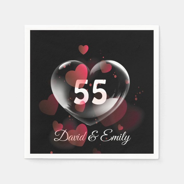 55th Anniversary Heart Bubble With Red Hearts   Napkin (Front)