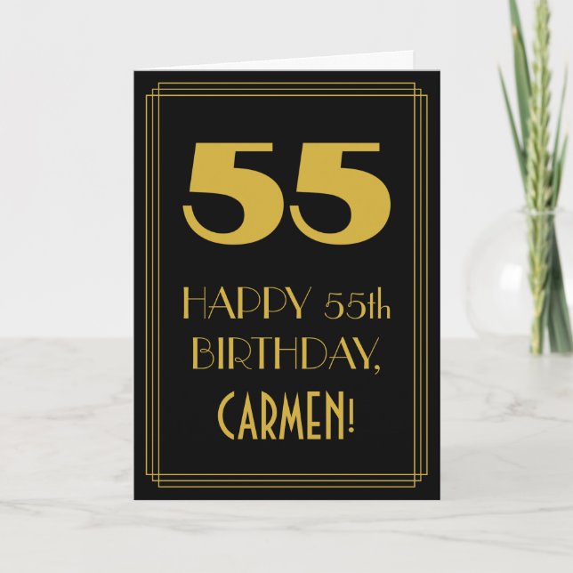 55th Birthday – Art Deco Inspired Look "55" & Name Card (Front)