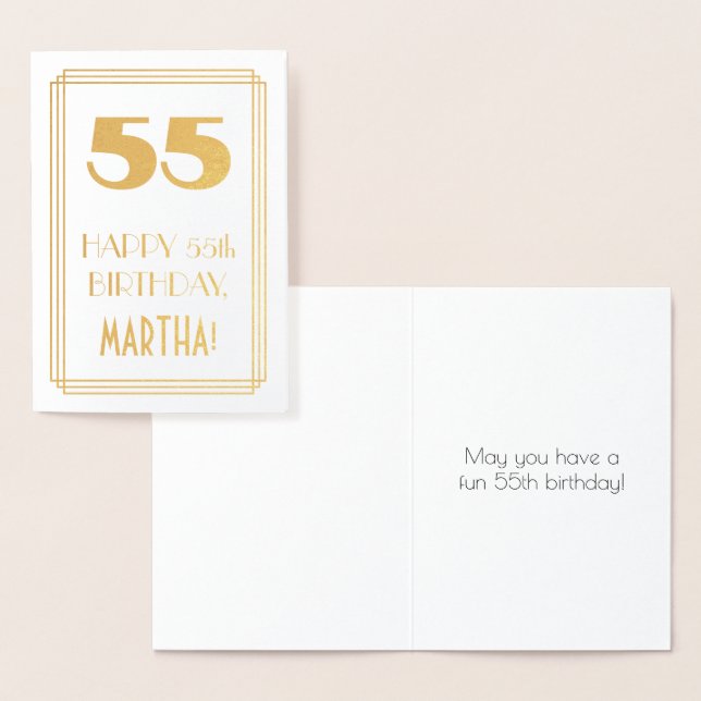 55th Birthday: Art Deco Inspired Look "55" & Name Foil Card (Display)
