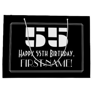 55th Birthday ~ Art Deco Inspired Look "55" + Name Large Gift Bag