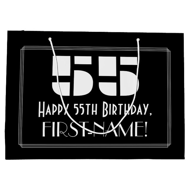 55th Birthday ~ Art Deco Inspired Look "55" + Name Large Gift Bag (Back)
