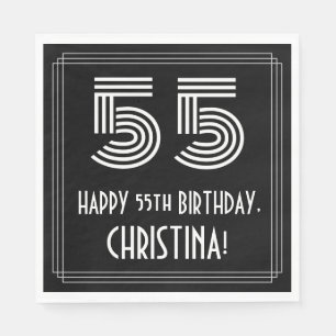 55th Birthday: Art Deco Inspired Look "55" + Name Napkin