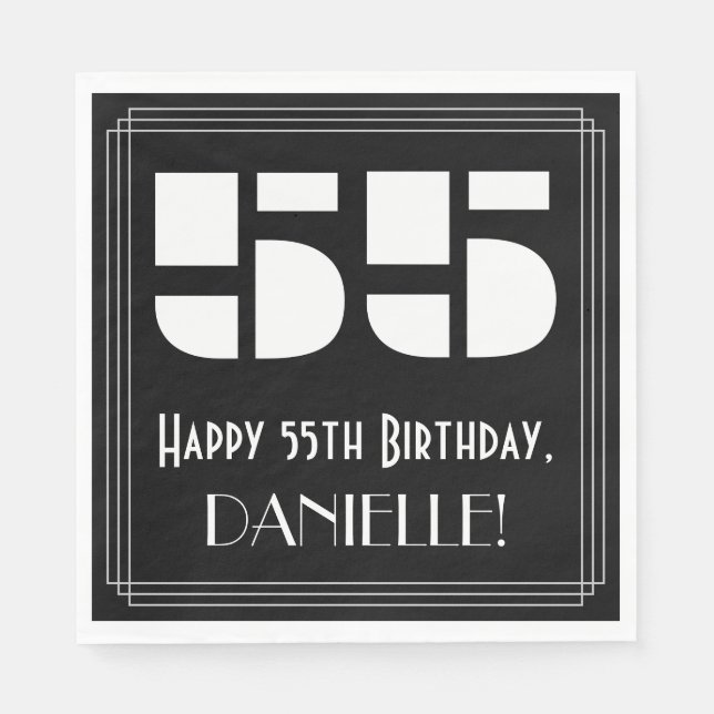 55th Birthday: Art Deco Inspired Look "55" + Name Napkin (Front)