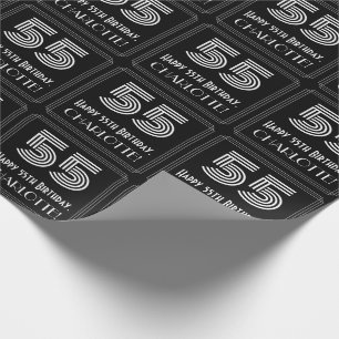55th Birthday: Art Deco Inspired Look "55" w/ Name Wrapping Paper