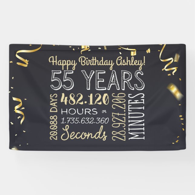 55th Birthday Banner - 55 Years in Hours & Seconds (Horizontal)