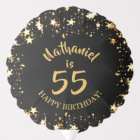 55th Birthday Black and Gold Stars Name Balloon