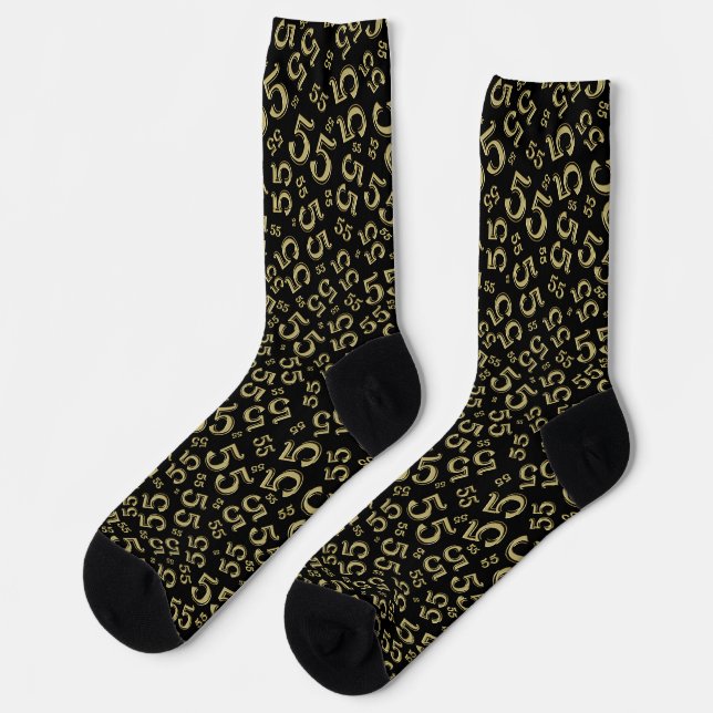 55th Birthday Black/Gold Random Number Pattern Socks (Left)